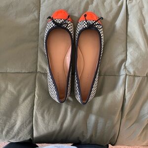 Banana Republic Women's  Navy & White Chevron Ballet Flats with Coral Toe